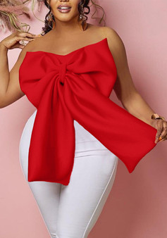 Women'S Sexy Wrap Chest Bow Solid Color Strapless Tank Top - The