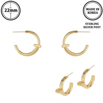 Flash-Plated Lugged Open Hoop Earrings