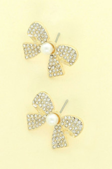 Jeweled Short Tail Bow Ribbon Earrings​