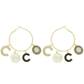 Fashionista Greek Key Jeweled Charm Hoop Earrings
