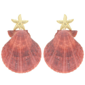 Starfish Scallop Shell Post Dangle Earrings