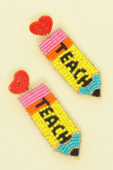 Heart Pencil Beaded Earrings