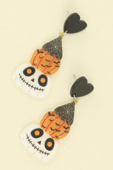 Halloween Skull And Pumpkin Post Dangle Earrings