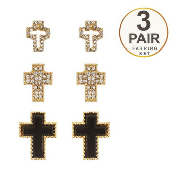 3-Pair Latin Cross Earring Set