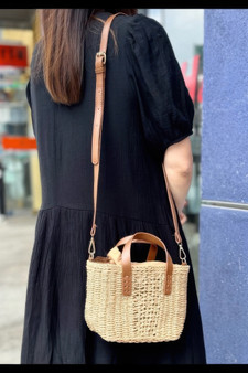 Faux Straw Top Handle Small Tote Bag