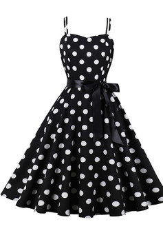 Women'S Dress Retro Polka Dot Print Straps A-Line Swing Dress