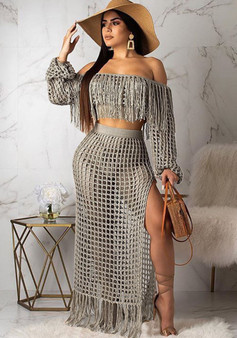 Women's Casual Mesh Fringe Beach Dress Two-Piece Set