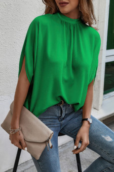 Mock Neck Batwing Sleeve Solid Loose Blouse