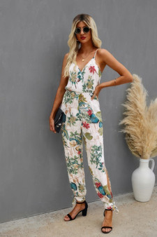 Sleeveless Floral Print Knot Side Cami Jumpsuit