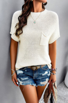 Solid Short Cap Sleeve Ribbed Knit Loose Top