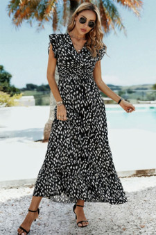 Boho V Neck Wrap Ruffled A Line Long Dress