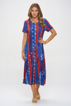 American Flag Print Short Sleeve Long Dress