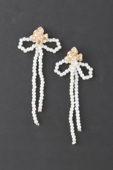 Delicateshiny Bejeweled Flower Pearlribbonearrings