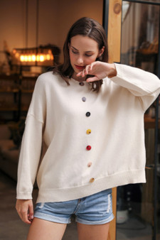 Solid Sweater With Colorful Buttons​