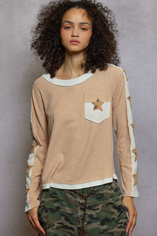 POL Round Neck Long Sleever T-Shirt with Star Patch