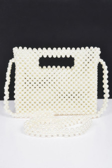 Hand Made Faux Pearl Bead Crossbody Bag