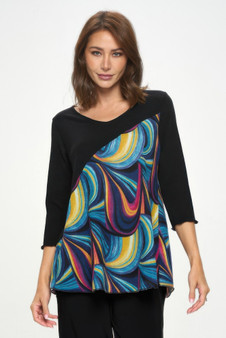 Mir Bias V-Neck Contrast Top