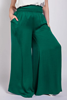 Washed Satin Wide Pants With Waist Smocked​