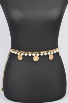 Faux Pearl Round Metal Chain Belt
