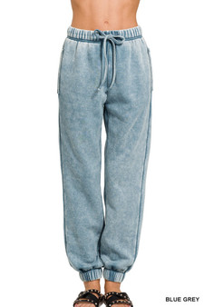 Zenana Acid Wash Fleece Sweatpants with Pockets