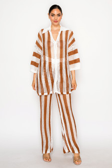 Sheer Stripe Polo Knit Pants Set​
