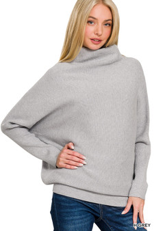 Zenana Viscose Dolman Sleeve Mock Neck Sweater