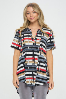 Notch Neck Rolled Short Sleeve Top