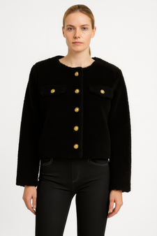 Faux Shearling Button-Front Cropped Jacket