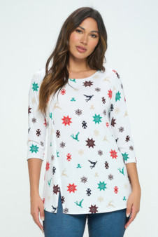 Bns Round Neck 3/4 Sleeve Slit Top​