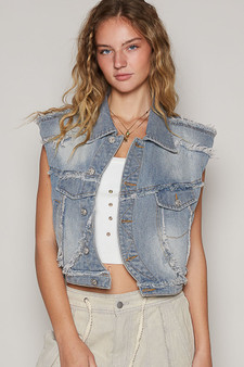 POL Assymetrical Front Closure Raw Hem Denim Vest