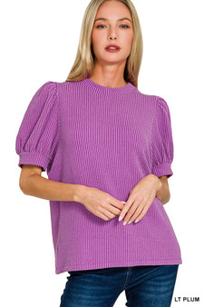Zenana Raised Rib Puff Sleeve Top