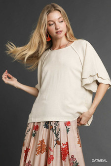 Umgee Linen Scallop Sleeve Boho Top