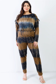 Plus Tie-Dye Lace Up Shoulder Details Back Wrap Cut-Out Jumpsuit​
