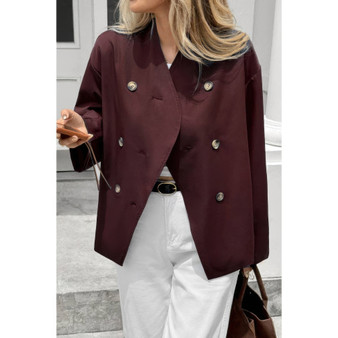 Double Breasted V Neck Trench Long Sleeve Coat