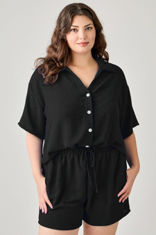 Plus Size 2Pc Linen Airflow Btn Down Set​