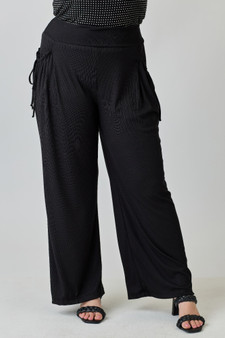 Plus Size Wide-Leg Pants W Side Drawstring Detail