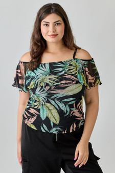 Plus Size Tropical Inspired Off The Shoulder Top