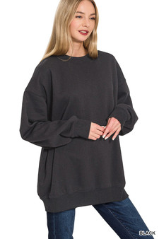 Zenana Oversized Round Neck Fleece Tunic Sweatshirt