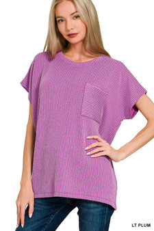Zenana Raised Rib Front Pocket Boxy Top