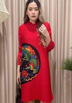 Women Pleated Print Loose Dress