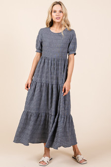 BOMBOM Textured Short Sleeve Tiered Dress