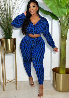 Sexy Plus Size Print Long Sleeve Two-Piece Pants Set Nightclub Clothes