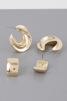 Two Pair Mini C Hoop Earrings Set