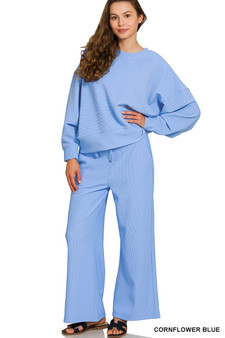 Zenana Ribbed Round Neck Pullover and Drawstring Pants Set