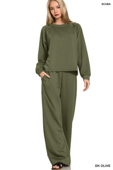 Zenana Scuba Crewneck Sweatshirt and Pants Set