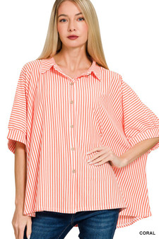 Zenana Oversized Stripe Button Down Shirt