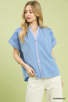 Umgee Embroidered Button Front Top