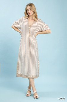 Umgee Coastal Stripe Midi Dress with Side Slit