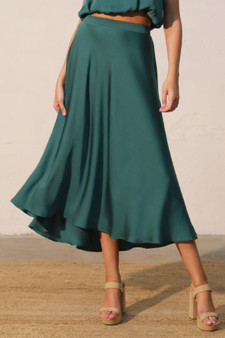 Washed Poly Silk Midi Swing Skirt​​​​​