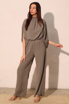 Textured Solid Mock Neck Caftan Jumpsuit​